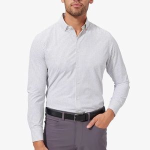 NWOT Mizzen+Main Leeward Dress Shirt White Navy Mini Grid